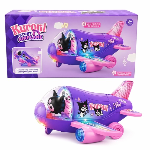 8851 Kuromi Stunt Airplane - Kuromi Stunt Airplane toy featuring colorful lighting and musical effects.&nbsp;360-degree rotation and automatic lifting/lowering function.: Recommended for children aged 3 and older.: Approximately 8 inches in length.: Battery-operated for portable play.Construction: Made from durable plastic.