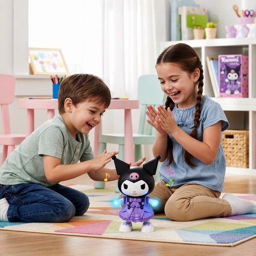 8899-301Dancing Kuomi - kuromiDancing Kuromi Electric Toy with Music & LED Lights – Interactive Sanrio Robot Figure | Moving Musical Doll for Kids & Girls | Non-Toxic Sensory Developmental Toy | Best Birthday Eid Ramadan Gift Ages 3+