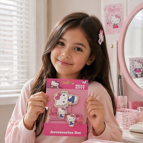 2S50798Hair Accessories Set - Sanrio Hello Kitty branded accessory set features hair ropes and clips.this is suitable for children 3year old and above.