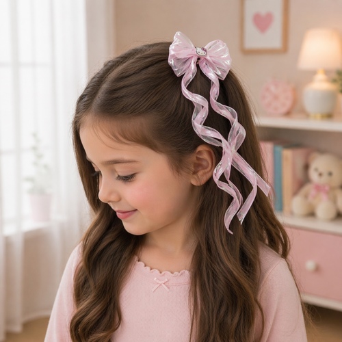 2S50859 HK Bow Hairclip - Hello Kitty bow hair clips feature iridescent, long ribbons attached to a metal barrette.&nbsp; Suitable for children age 3 years old and above.