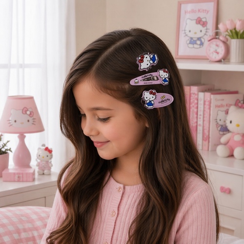 2S50870 HK HairClip - a Sanrio Hello Kitty Pink Collection hair accessories kit featuring a hair barrette and a character-shaped clip.