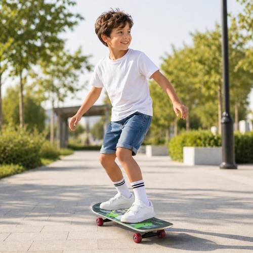 5402 SKATEBOARD - a standard skateboard, likely similar to a complete skateboard for children or beginners featuring a printed graphic on the deck.&nbsp;Typically made of layered maple wood for durability.&nbsp;Often features double kick concave designs for better control and trick capability.