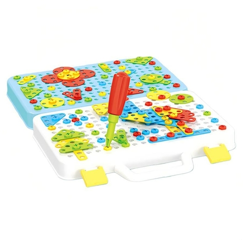 9945A Assembled Toys - Creative Double Sided Box is 4 in 1educational changeful.This complete tool kit includes screws, bolts, and a toy offering endless possibilities for creative construction. Perfect for boys ages 3+ and tool set kids can use for imaginative play and skill building.