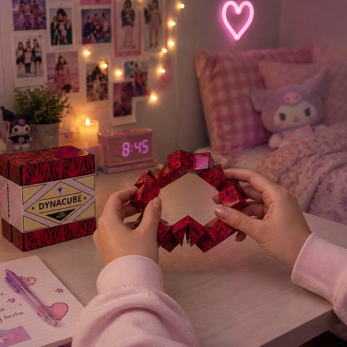 RT28 DYNACUBE CDU - Dynacube, a 3D folding puzzle and fidget toy.&nbsp;Manufacturer: Recent Toys.&nbsp;Function: It is a flexible, mechanical puzzle that can be folded into over 100 different shapes, figures, and geometric patterns.&nbsp;Purpose: It is designed to challenge logical thinking and serves as a fidget toy for hands.&nbsp;Dimensions: It is approximately a 2.4-inch cube.