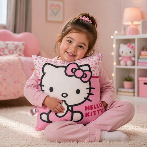 51992 HK Cushion - Hello Kitty square cushion  is Often made from soft 100% polyester or microfibre, with polyester filling for a 