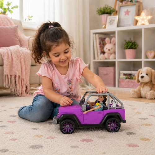 VS2583 pink car - This Barbie car is Open-air design, rolling wheels, and seats that fit dolls. : Includes a puppy figure. Age: Suitable for children aged 3 and up.