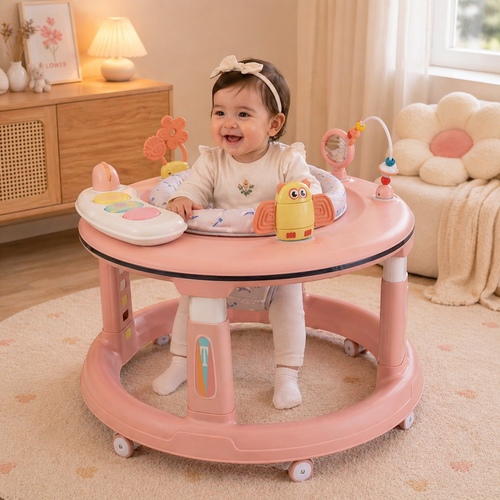 105-Baby Walker - Baby Walker with Music, Toys, Adjustable Height & Removable Tray – Suitable for 6 to 18 Months. This baby walker is ideal for your child's first steps, offering a combination of safety, comfort, and entertainment. Suitable for ages 6 to 18 months, it supports the development of the child's balance and mobility through fun and functional features.