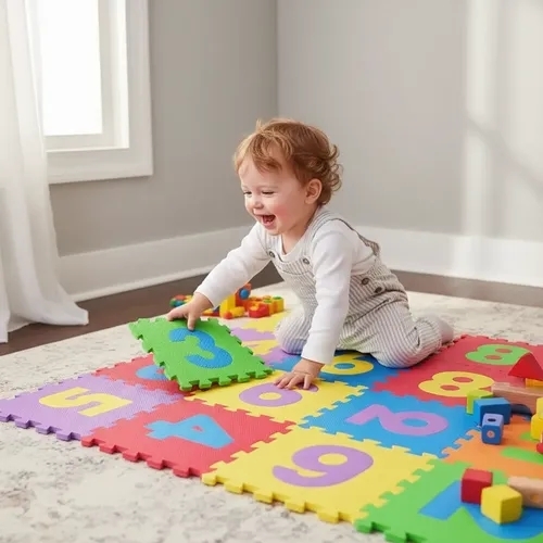 YW24374 Number Puzzel Mats - a multi-colored foam puzzle floor mat, often featuring numbers or letters, designed to create a safe and educational play area for young children.ages 3 years old and above.