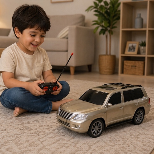 VA164547R/C  Model Car - DescriptionIntroducing the Remote Control Toyota Land Cruiser Prado V8, a 4 channel car that is perfect for kids and adults alike. With a 1:16 scale and a size of 10 inches, this golden car is sure to impress. The realistic design and attention to detail make it a great addition to any collection. The remote control allows for easy maneuvering and control, making it perfect for indoor or outdoor use.6+ages