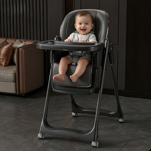 8122 Kidilo HighChair - The multifunctional Kidilo High Chair 8122 is designed for your baby’s comfort and convenience. It features 3 reclining levels, 7 height adjustments, and a double tray that is easy to remove and clean. The soft leather cover ensures a comfortable seating experience while being simple to maintain. Equipped with movable wheels with a locking function and a compact foldable design, this chair is perfect for any space and situation.