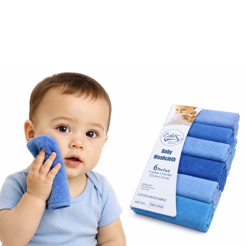FM6-33036/FD 6-piece pack of blue baby washcloths