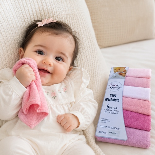 FM6-33037/FD 6-piece pack of pink baby washcloths