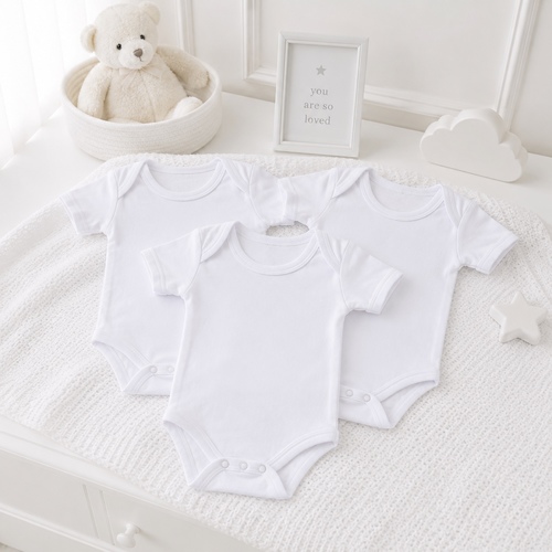 3-Piece Short-sleeve White Baby Bodysuit FD08
