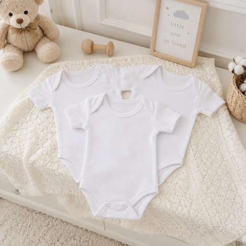 3-Piece Short-sleeve White Baby Bodysuit FD08