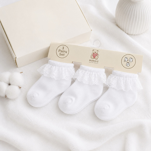 BS852-White Cotton Infant  Ankle Socks With Lace