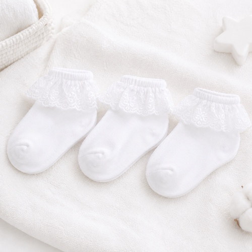BS852-White Cotton Infant  Ankle Socks With Lace