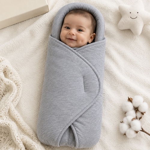 Grey Cotton Adjustable Baby Swaddle Wrap-FD10