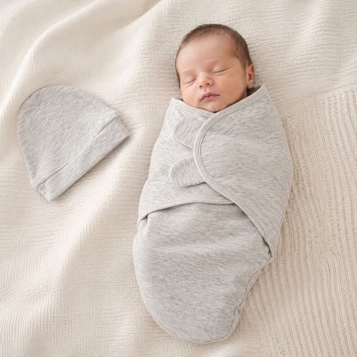 Swaddle And Cap Set-Grey BB09