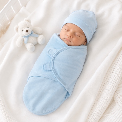 Swaddle And Cap Set-Blue BB09