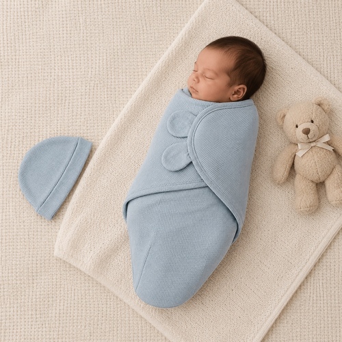 Swaddle And Cap Set BB12-Blue