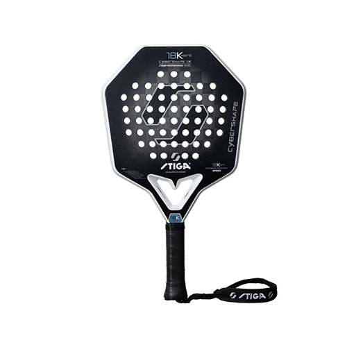 Stiga 18K Hard Cybershape - Shape : Cybershape Weight : 360 g +/- 8g Game : Top Level Racket Cover : No 18K Hard Surface : Rough Balance : High Foam Material : Performance Foam