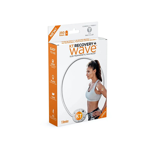 Padel Store - KT Recovery + Wave Device - KT RECOVERY + WAVE (893169002929) DescriptionThe new KT Recovery+ Wave™ is a breakthrough in drug-free pain relief. We have taken clinically proven electromagnetic therapy from the clinician’s office and brought it to you as an easy to use and portable FDA cleared device. What was once an expensive, bulky clinical and sports therapy treatment is now lightweight, discreet, and wearable – to go wherever you go.
Product Details :• Produces sensation-free electromagnetic waves – modulating nerve activity to provide pain relief
• Reduces pain in tissue and joints
• Designed to decrease pain to help improve sleep, physical activity, and quality of life
• First time use: Wear for a minimum of 12 hours per day for 2-3 consecutive days.
• Recommended treatment duration (use time): Wear the device for a minimum of 12 hours per day, up to 24 hours daily.
• Welcome card
• Quick Start Guide
• 30 Strips of Adhesive Tape
• 1 KT Wave Device
• Clinically proven and FDA cleared device for relief of chronic musculoskeletal pain
• 250 hours of battery life for consecutive or intermittent use
• Sensation-free electromagnetic pulses that are safe and effective
• Flexible loop is easy to place
• Water resistant, safe to wear during regular physical activity and during sweating