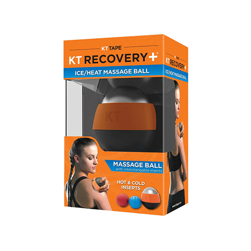 KT Recovery Hot/Cold Massage Ball - KT REC MB (814179025029) • Multi-functional massage roller ball with hot and cold therapy versatility
• Specially formulated & reusable hot and cold components for longer-lasting therapy techniques
• Removable steel ball can be used alone or inside of housing
• TSA Compliant
• One Ergonomic plastic housing unit
• One steel roller ball
• One cold therapy insert
• One hot therapy insert
• One travel bag
• One Quick Start Guide with step-by-step instructions on the most common injuries*