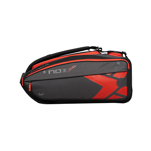 Nox AT10 XXL Padel Racket Bag - FEATURES:Main compartment with side opening with capacity for 5 padel rackets, clothes, etc. Ventilated compartment for shoes inside the main compartment. Circular thermal compartment (NOX ThermoTech technology) for 4 balls or bottle. Thermal compartment (NOX ThermoTech technology) with capacity for 3 paddle blades, bottles etc. Side compartment with distributed pockets for accessories, cell phone, wallet, keys, etc. // - Side compartment with ventilation system // - Laundry bag. Pocket on the back. Backpack function with the possibility of removing the handles. Ergonomic main handle. Rigid base.Measurements: 700 x 300 x 450 mm Capacity: 90 litersRef: BPAT10XXL24