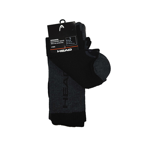 Padel Store - Head Multisport Advanced Black Socks (X1) - 3 Pairs in 1 Pack