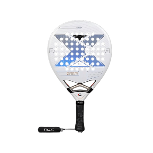 NOX Dubai Premier Padel P1 Limited Edition 2025 - Limited Edition Dubai 2025  Shape : Tear Drop  Weight : 360 - 370 G  Face : Fiber Carbon 12K Racket Cover : yes  Player : Tapia  Game : Power / Control  Surface : Rough