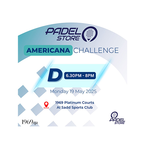 CAT D - 19 May 25 Team 2 Player - Place : 1969 Platinum, Al Sadd Sports Club
Note : Please Provide (Player 1) and (Player 2) Name Cancellation Policy : Any Cancellation needs to be informed 24hours prior to the scheduled booking otherwise there would not be any refund. Start Date : 19 May 2025 Location : 1969 Platinum, Al Sadd Sports Club Reg. Fee : 190 QR / Team ( 2 Player ) Start Time : 6.30 pm - 8 pm Inquiries : 77888107 - 77888102 - 77888103