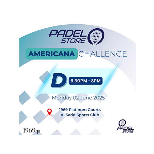 CAT D - 2 June 25 Team 2 Player - Place : 1969 Platinum, Al Sadd Sports Club
Note : Please Provide (Player 1) and (Player 2) Name Cancellation Policy : Any Cancellation needs to be informed 24hours prior to the scheduled booking otherwise there would not be any refund. Start Date : 2 June 2025 Location : 1969 Platinum, Al Sadd Sports Club Reg. Fee : 190 QR / Team ( 2 Player ) Start Time : 6.30 pm - 8 pm Inquiries : 77888107 - 77888102 - 77888103