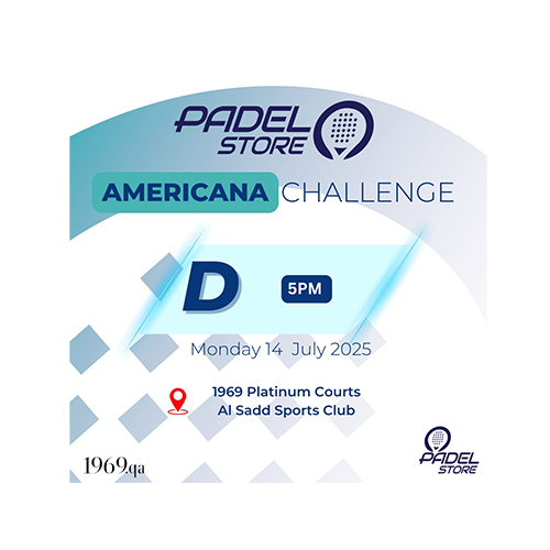 CAT D - 14 July 25 Team 2 Player - Place : 1969 Platinum, Al Sadd Sports Club
Note : Please Provide (Player 1) and (Player 2) Name Cancellation Policy : Any Cancellation needs to be informed 24hours prior to the scheduled booking otherwise there would not be any refund. Start Date : 14 July 2025 Location : 1969 Platinum, Al Sadd Sports Club Reg. Fee : 190 QR / Team ( 2 Player ) Start Time : 5 pm Inquiries : 77888107 - 77888102 - 77888103