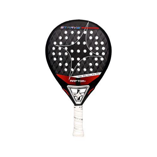 Starvie Raptor + 26 - Shape : Teardrop Weight : 358 +/- 8g Game : Power+Control Racket Cover : Yes Face Material : 3D Carbon Balance : Medium Foam Material : M-Eva Balance