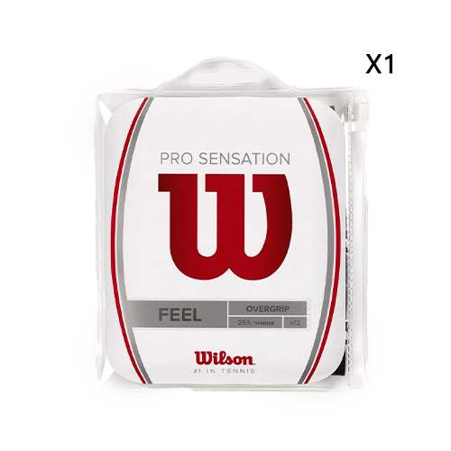 Wilson Pro Sensation Feel Overgrip (Pack X12) - Wilson Pro Overgrip Sensation is 25% thinner than its original version, offering ultimate feel and excellent tack for its users. The extra thin nature of this overgrip is preferred by players who want to prevent grip size build-up and maintain superb feel with every shot. Pack includes 12 grips, and each grip comes with a thin strip of tape that's easy to apply after wrapping the grip around the handle.