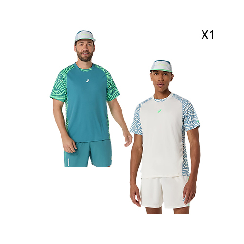 Asics Padel Court All Over Print Multicolor T-Shirt (X1) - 2041A385-100 ( CREAM / SABA BLUE ) 2041A385-300 (MISTY PINE / VITAL GREEN)