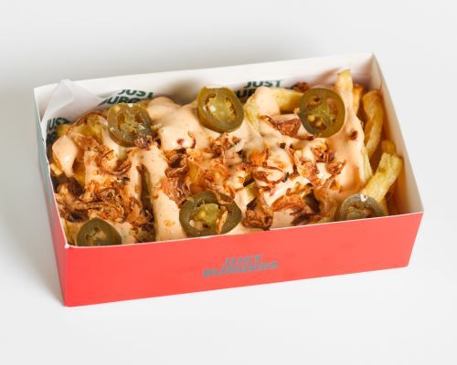 Just Burger - Dynamite Fries - Daily cut potatoes, jalapeno, crispy onions and dynamite sauce.
