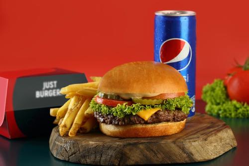Just Burgers meal - 1 Just Just Burger Sandwich + 1 Fries + 1 Drink