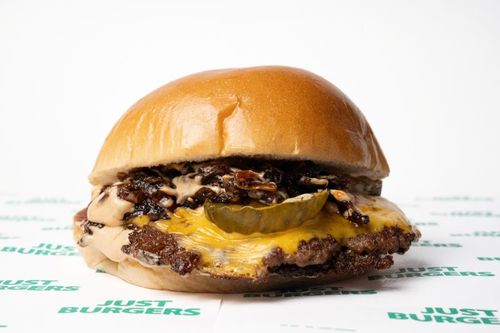 Original Burger - Just burger Sauce - 2 Small Sized Pickles - Caramelized onions 2 Pcs Beef Patties - American Cheddar Cheese