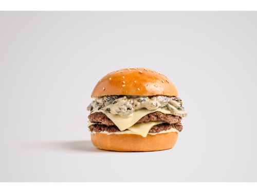 Just Shroom - Sesame-coated bread٫ 2 Fresh Kuwaiti-slaughtered&nbsp; Patty ( Lets meat )٫&nbsp;Mushroom٫ white cheese٫ mayonnaise sauce