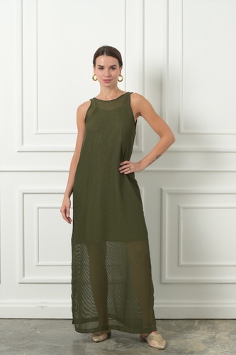 KHAKI KNIT MAXI DRESS