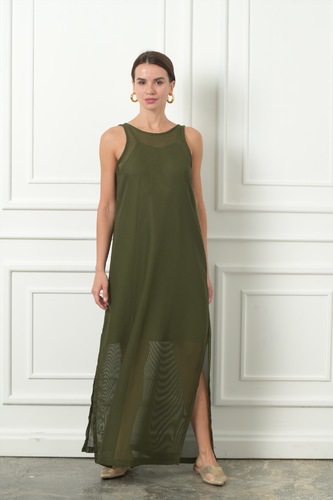 KHAKI KNIT MAXI DRESS