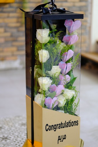 CONGRATULATION BOX WITH FLOWERS - please note flowers are seasonal and we change the flower depending on the availability of the stocks.