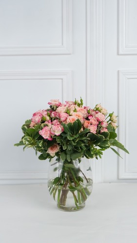 Pink Beauty - The Vase contains Baby Rose with Greens.