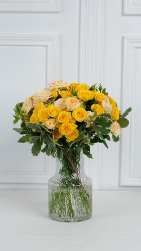 Yellow Beauty - The Vase contains Baby Rose with Greens.