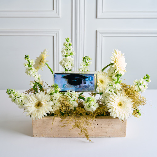 GR12 - mix flowers in travertine plate  with money box