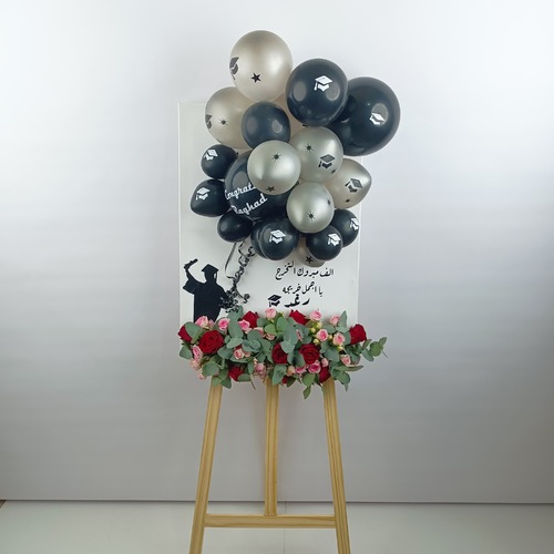 GR15 - The Art board contains flowers and balloons with stand.  You can change the writing of the stickers.