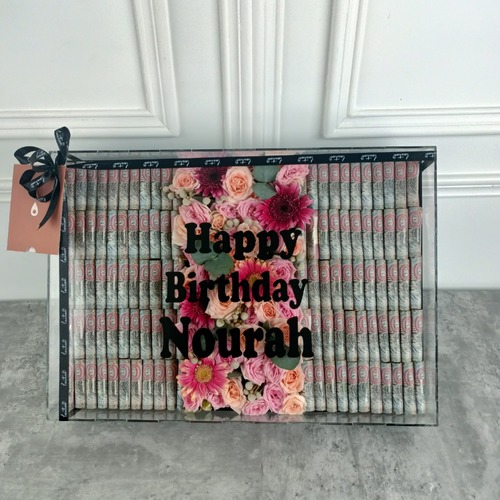 Big Money Box with Flowers - The Acrylic money box contains flowers. You can change the writing of the stickers. If you Want to Put money Please send message in WhatsApp.