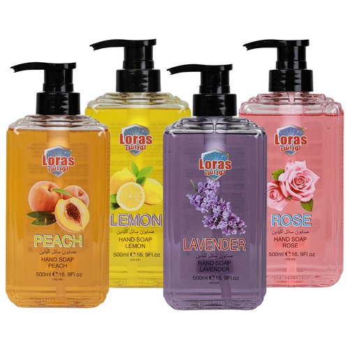 Four types of liquid hand soap in the scents of peach, lemon, rose, and lavender - Liquid Hand Soap 
 A unique formula gently cleanses the skin while preserving its natural softness. 
 A soft, easy-rinsing lather leaves the skin clean and refreshed without any dryness. 
 A large, economical size (500 ml) is sufficient for long-term use. 
 It features high quality and a carefully selected natural formula. 
 A large, practical package ensures repeated use over a long period of time. 
 It does not cause any irritation or sensitivity. 
 It leaves your skin soft to the touch with an attractive, long-lasting fragrance.