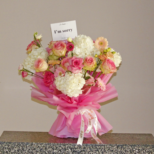 Passion - Shades of pink and white bouquet of hydrangeas, roses, lisianthus and gerbera.